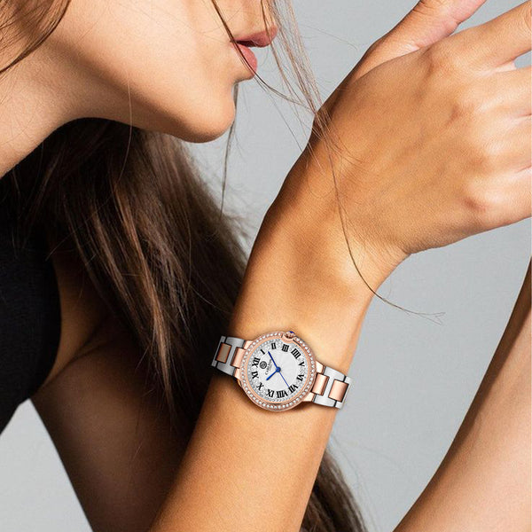 Charlotte : White/ Dual Tone Stainless Steel Women Analog Watch - CLDTRGS-003