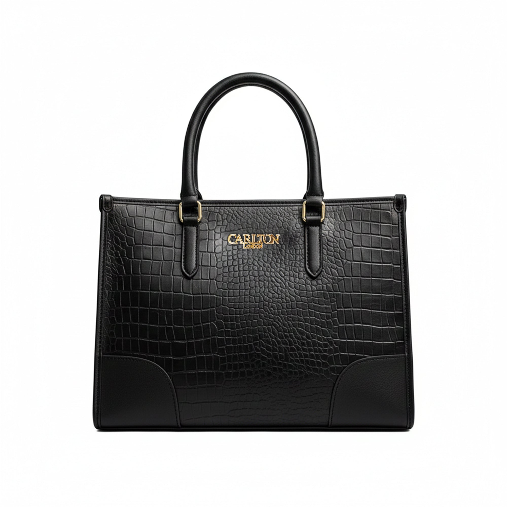 Carlton London Black Croc Textured Structured Bag - CLLP-817 Black