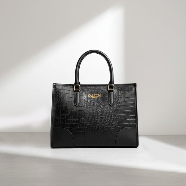 Carlton London Black Croc Textured Structured Bag - CLLP-817 Black