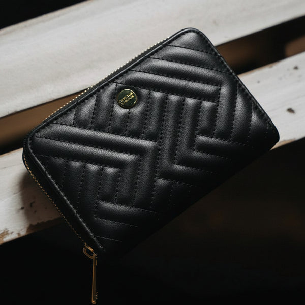 Carlton London Black Quilted Zip Around Wallet - CLHB-38