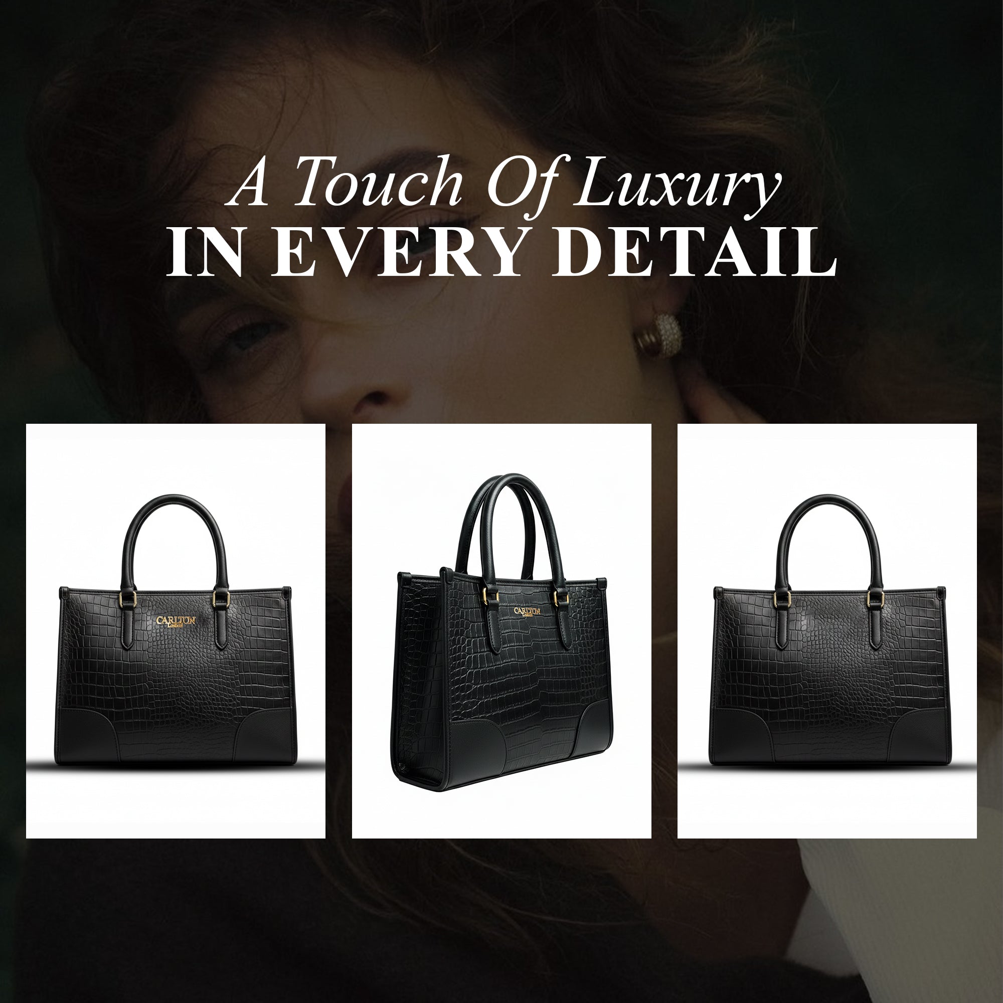 Carlton London Black Croc Textured Structured Bag - CLLP-817 Black