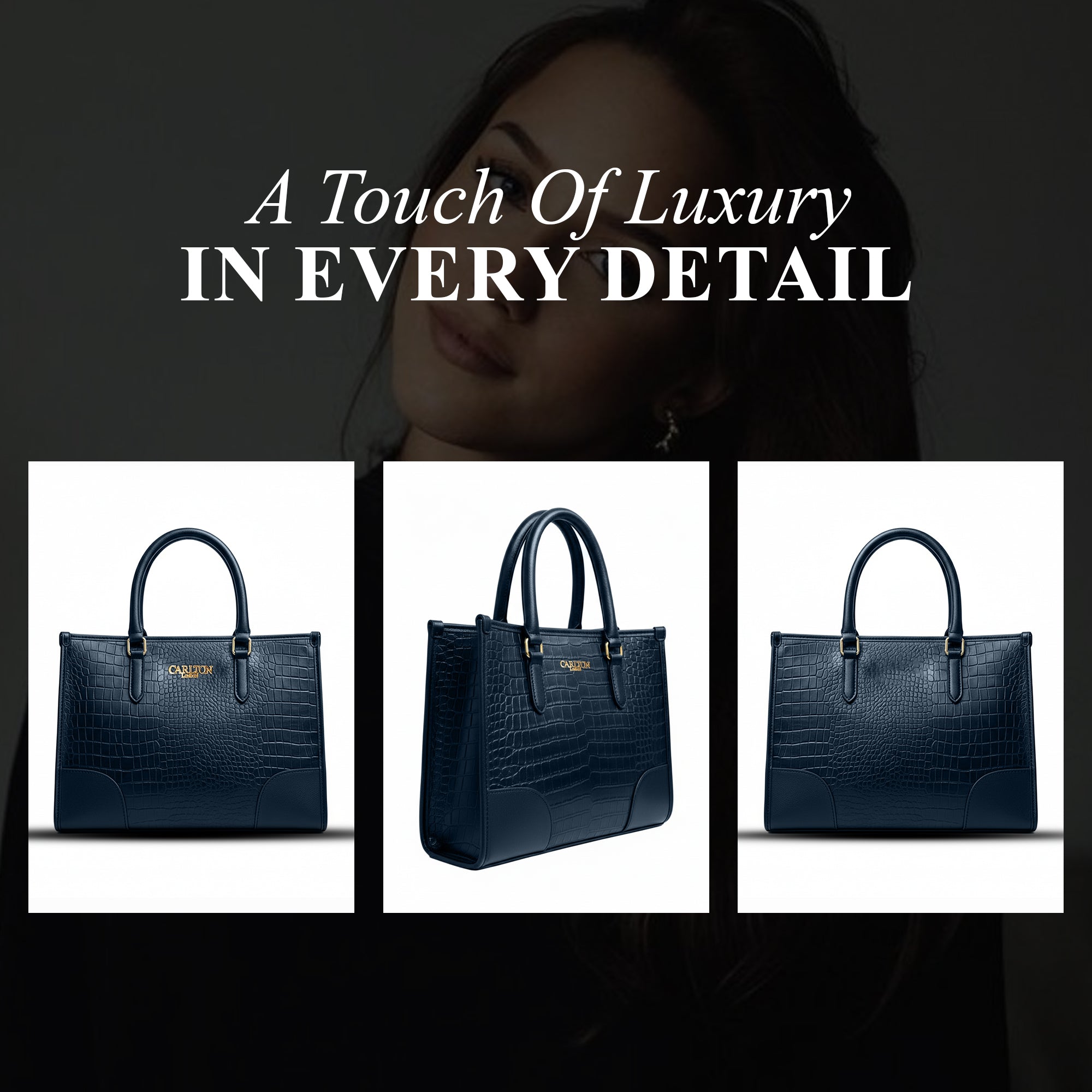 Carlton London Navy Croc Textured Structured Bag - CLLP-817 Navy