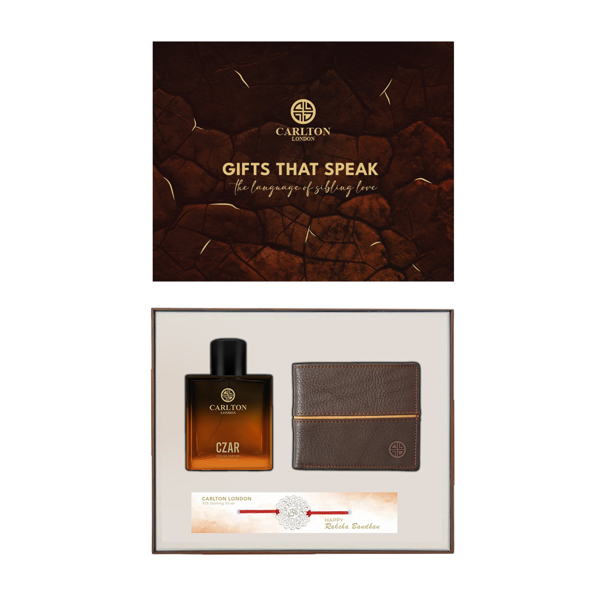 Carlton London Men's Rakhi Gift Set of 3 | CZAR Perfume + Wallet + Rakhi