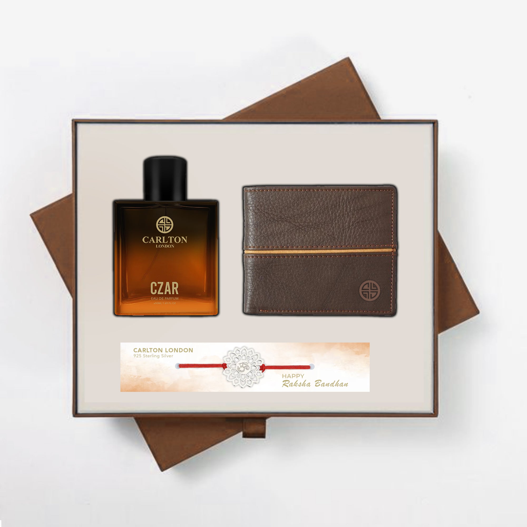 Carlton London Men's Rakhi Gift Set of 3 | CZAR Perfume + Wallet + Rakhi