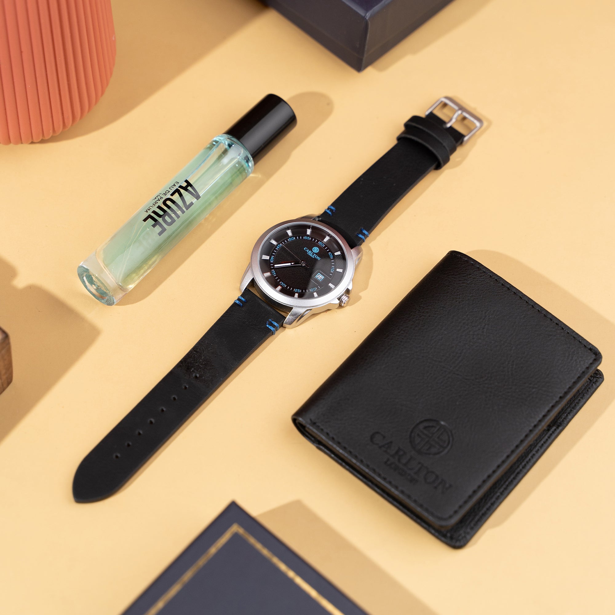 Men Gift Set of 3 Azure Perfume(15ml) + Watch + Card Holder