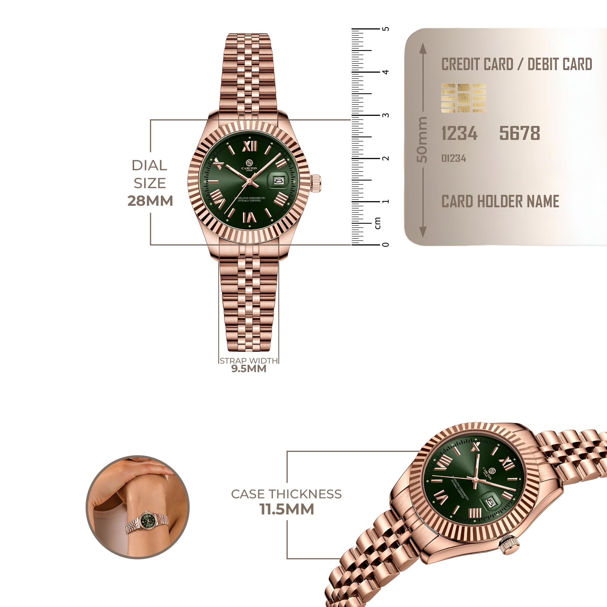 Harper: Mini Green/ Rose Gold Stainless Steel Women Analog Watch