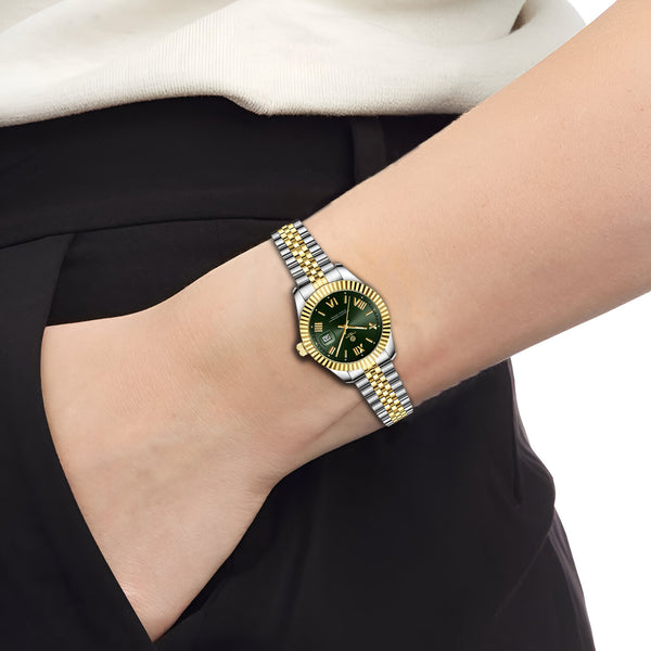 Harper: Mini Green Stainless Steel Women Analog Watch