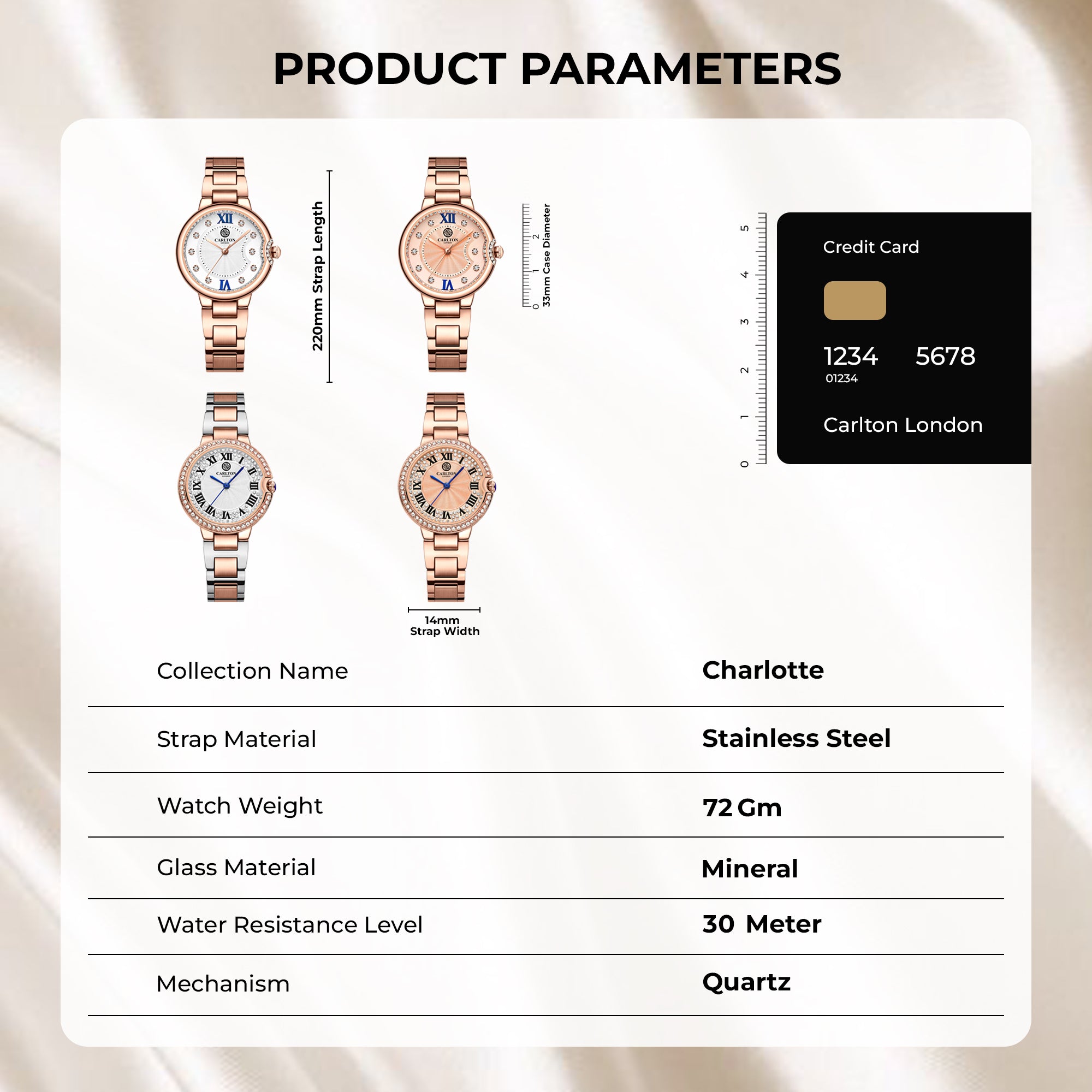 Charlotte : Rose Gold Stainless Steel Women Analog Watch