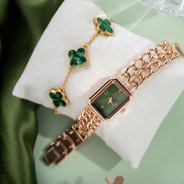 Women Gift Set 2 - Victoria Green Dial Watch + Bracelet - CLPLG077
