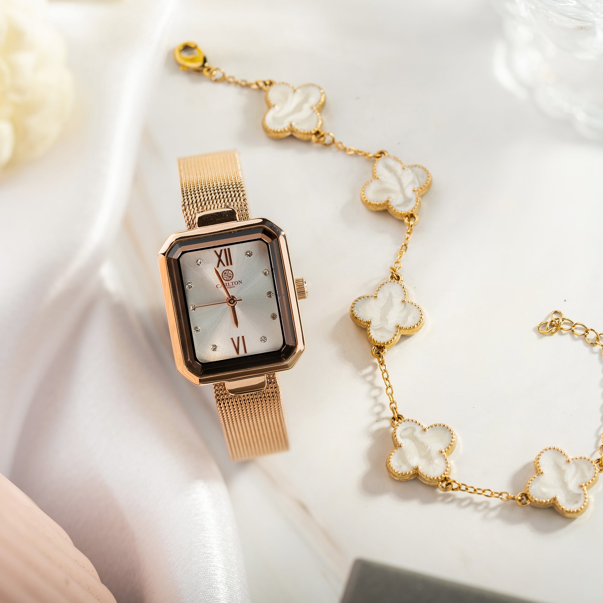 Women Gift (Set Of 2) - White Dial Watch + 1 Bracelets - CLPLG090