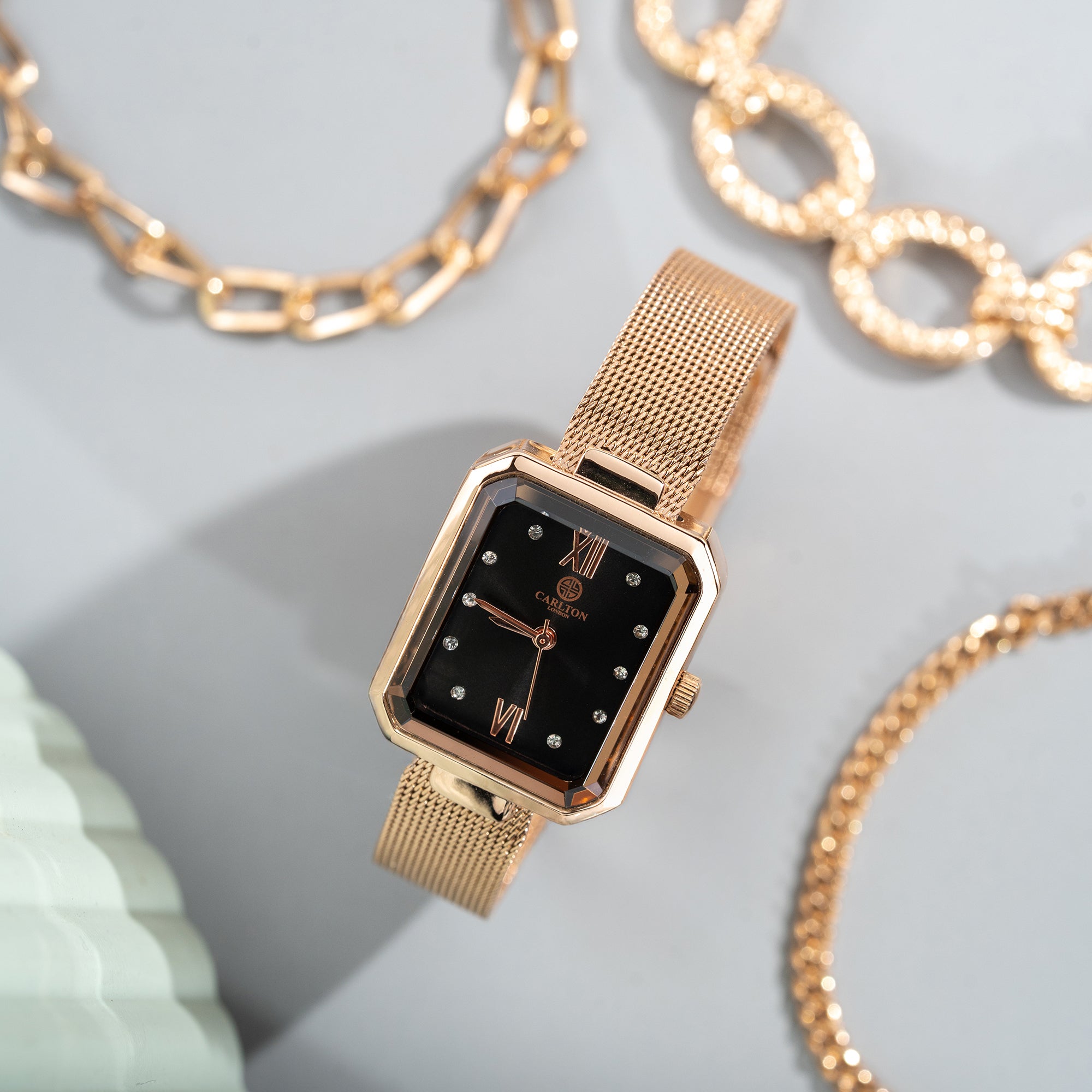 Women Gift set Of 4 Black Dial Watch + 3 Bracelets - CLPLG078