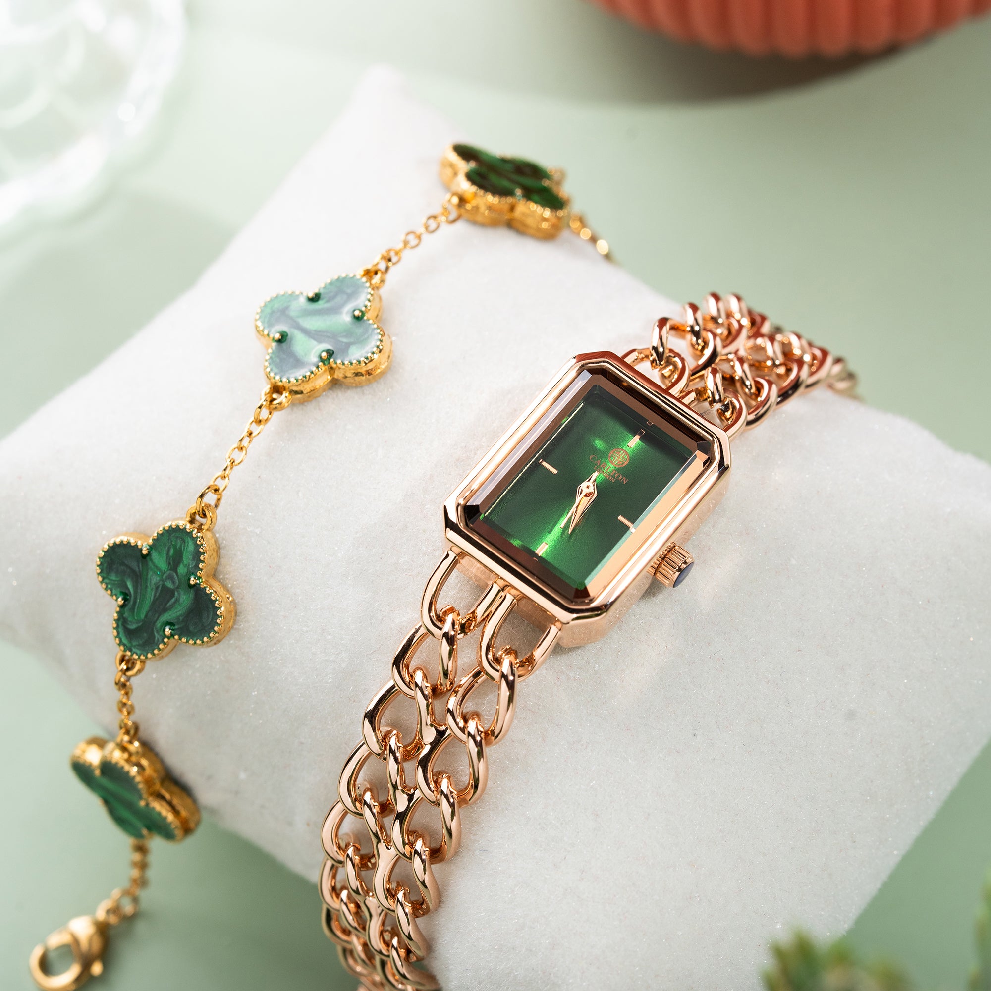 Women Gift Set 2 - Victoria Green Dial Watch + Bracelet - CLPLG077