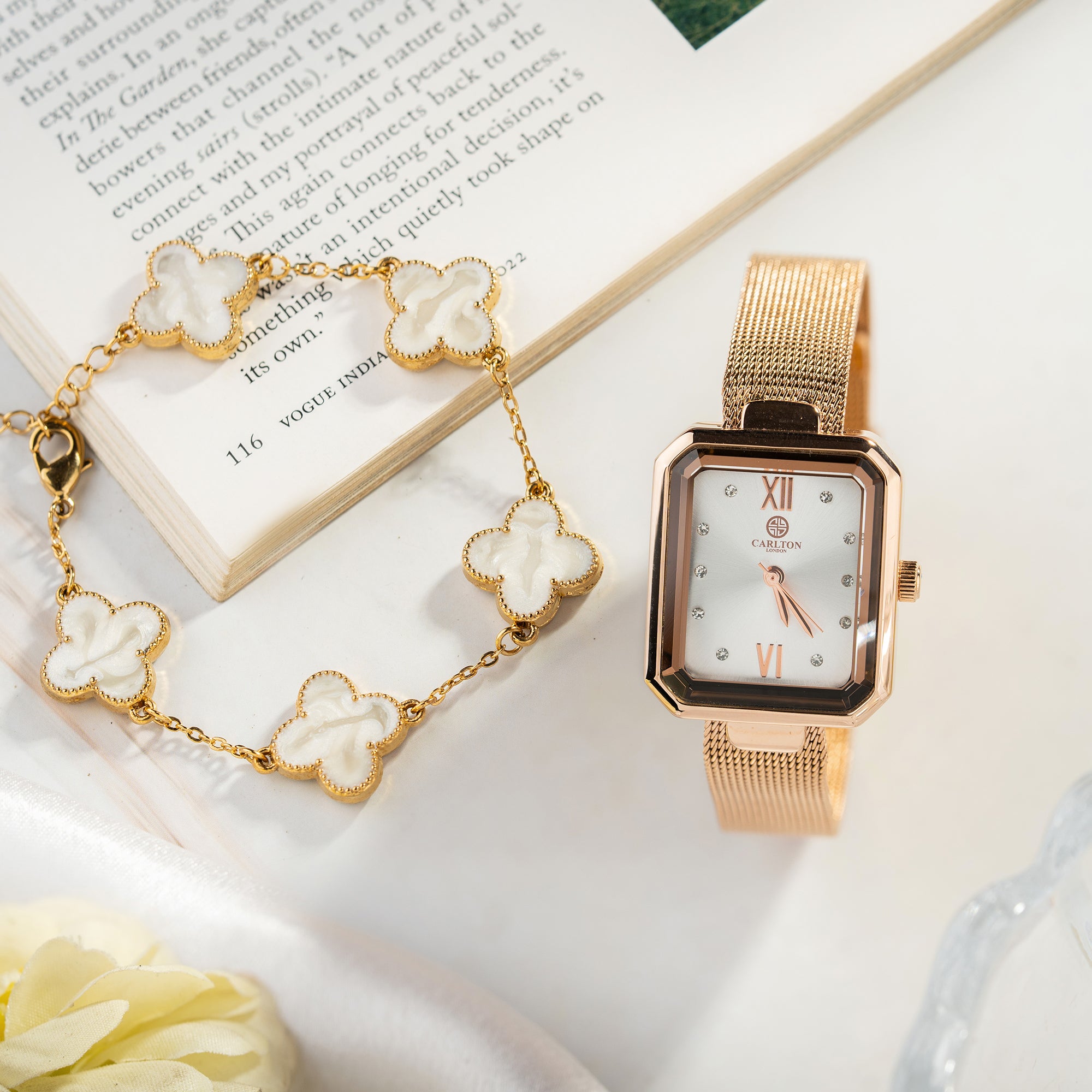 Women Gift (Set Of 2) - White Dial Watch + 1 Bracelets - CLPLG090