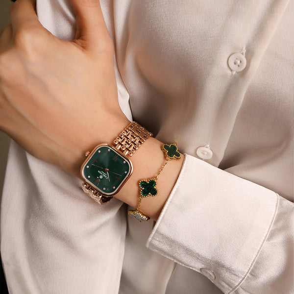 Women Gift 2 - Rose Gold/Green Chelsea Watch + Bracelet - CLPLG053