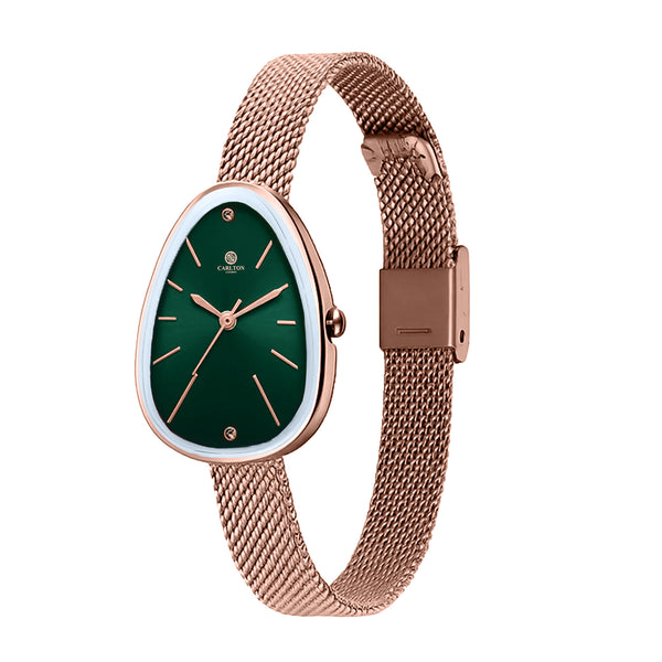 Carlton London Eleanor Women Rose Gold Green Stainless Steel Watch