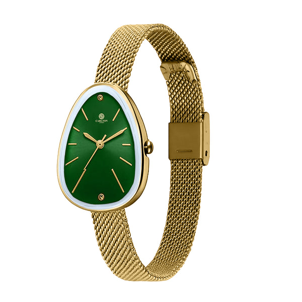 Carlton London Eleanor Women Golden Green Stainless Steel Watch