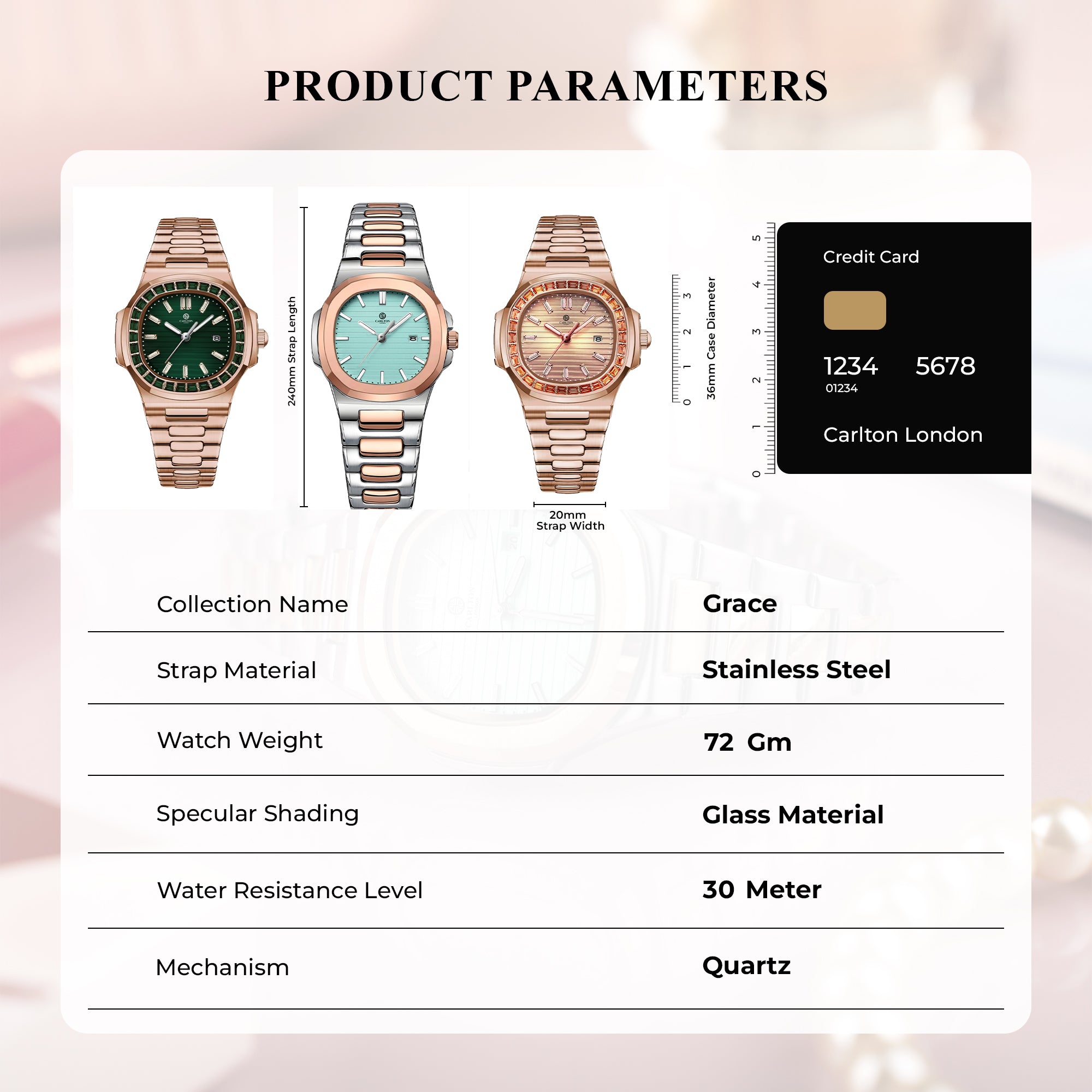 Grace: Women Peach Dial Studded Analog Watch