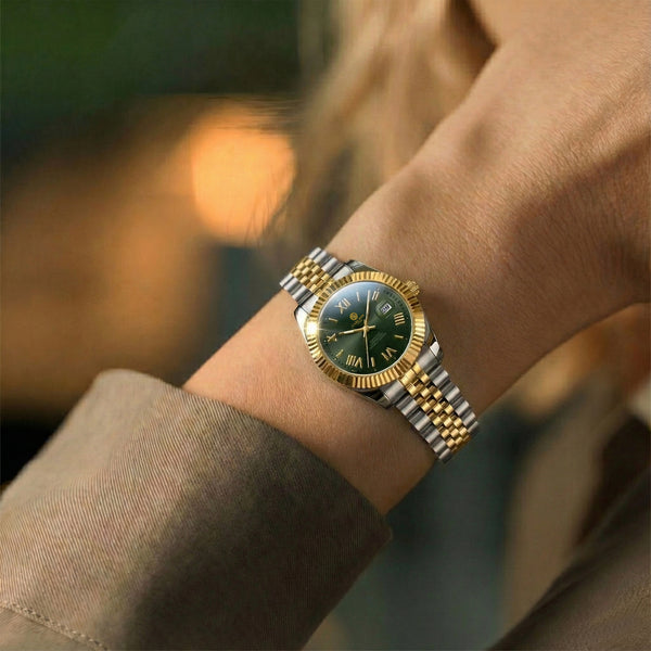 Harper: Mini Green Stainless Steel Women Analog Watch
