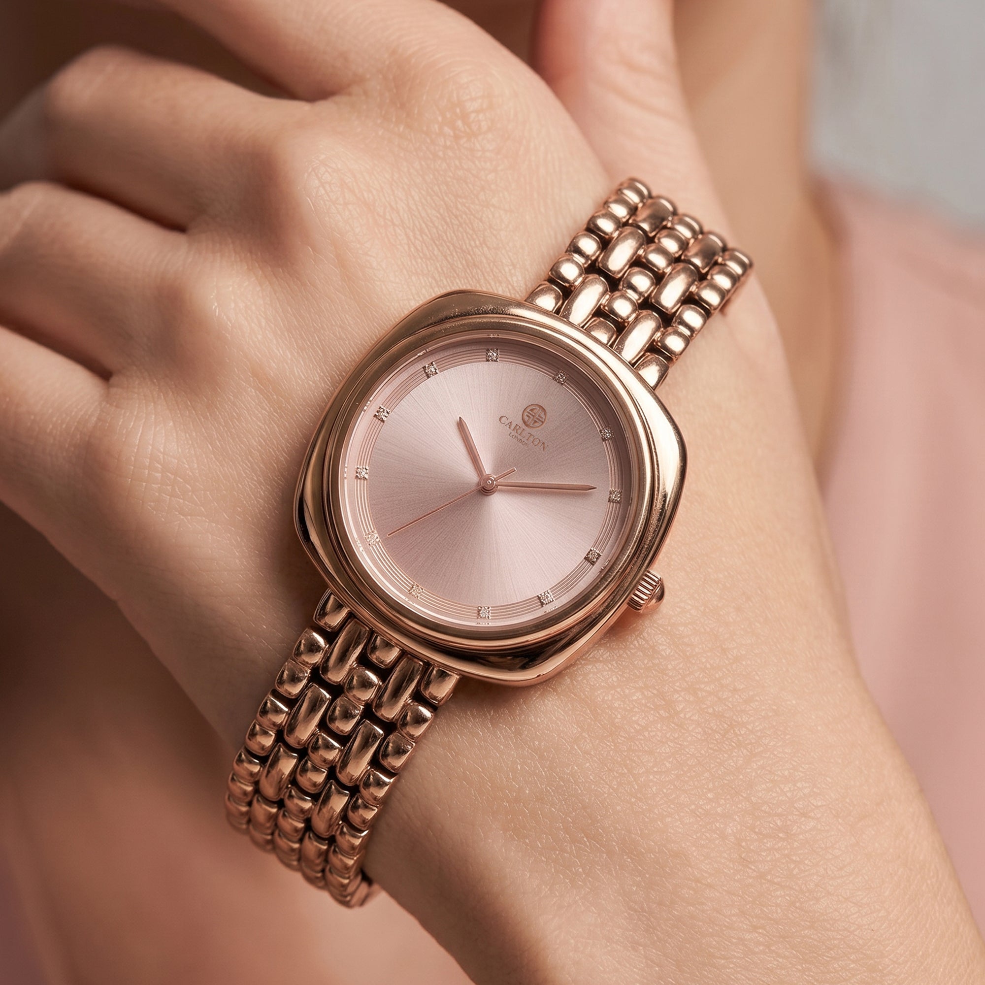Carlton London Celeste Women’s Watch – Pink Square Dial, Rose Gold Strap – CLW-CT-77