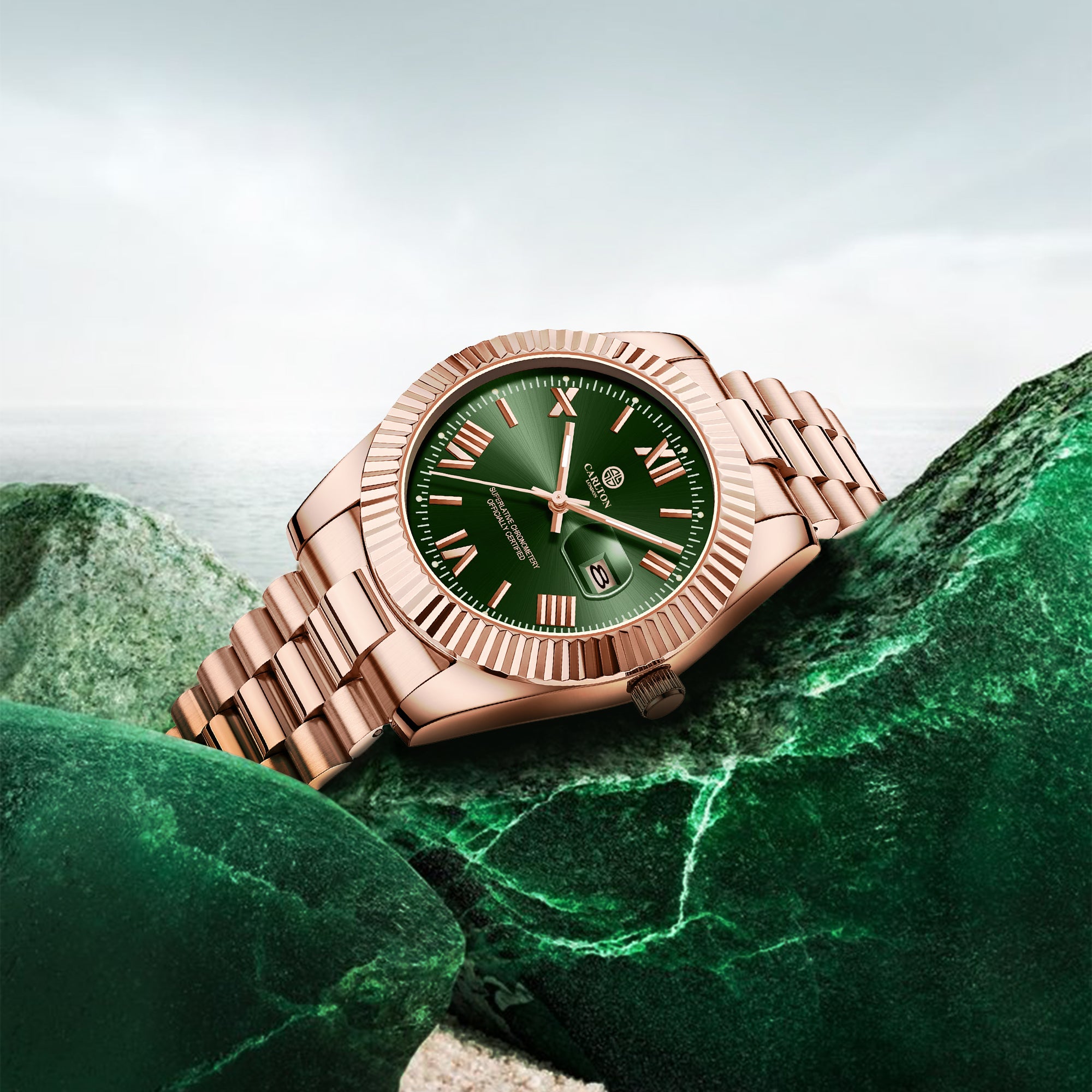 Harper: Mini Green/ Rose Gold Stainless Steel Women Analog Watch
