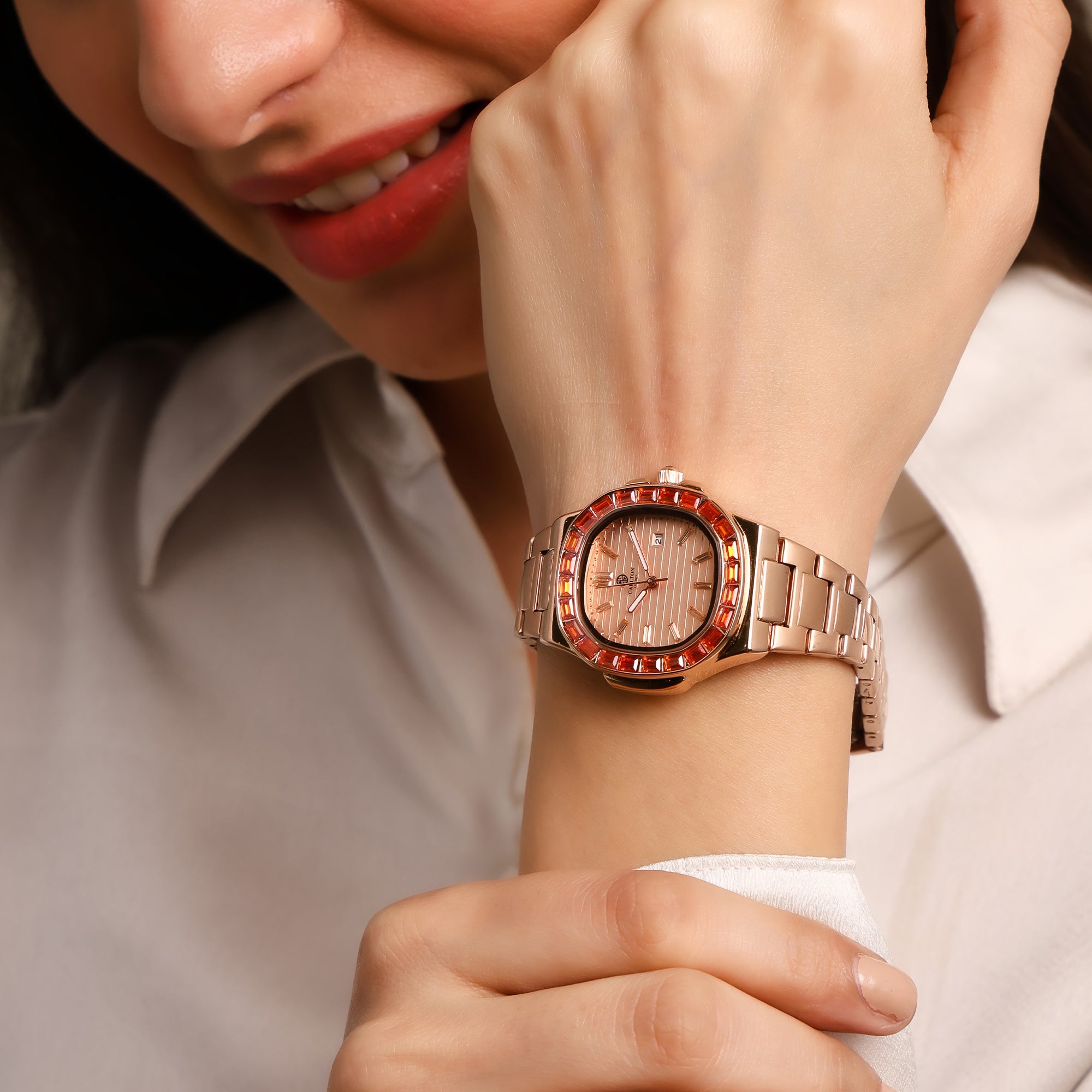Grace: Women Peach Dial Studded Analog Watch - CLDPP-001