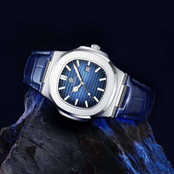 Jordan: Men Blue Leather Analog Watch
