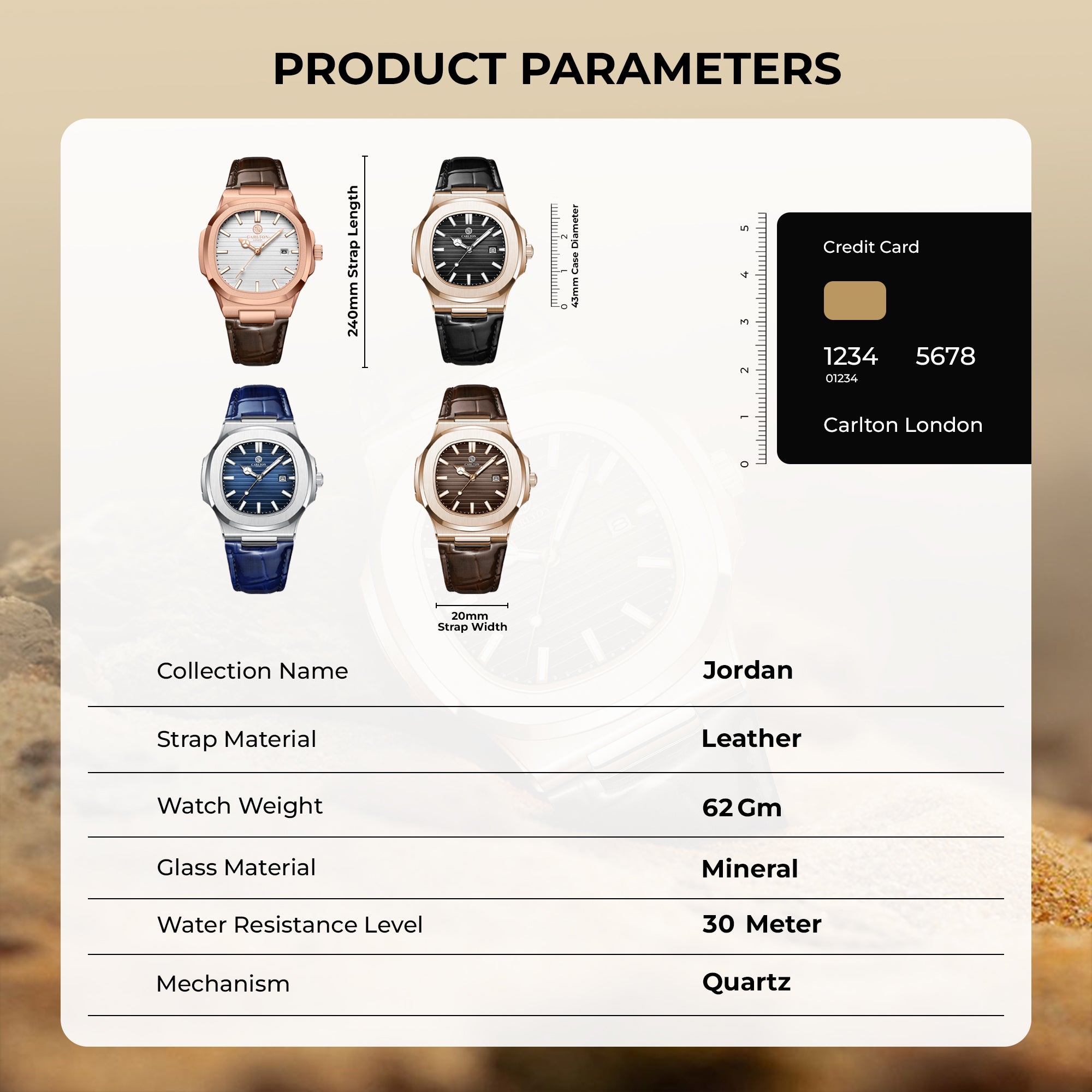 Jordan: Mens Brown/White Leather Analog Watch