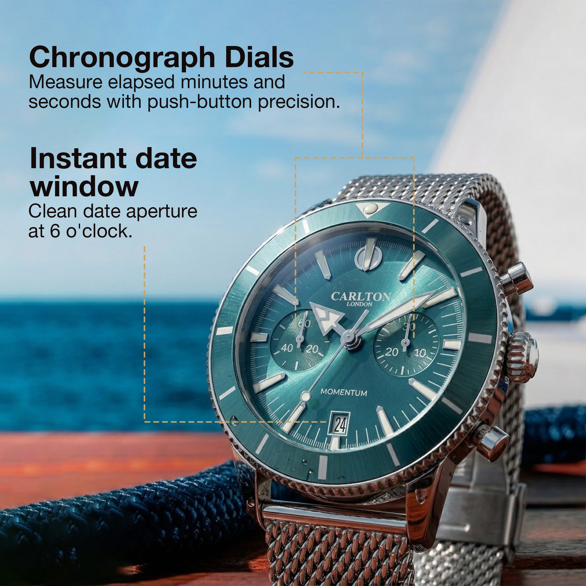 Carlton London Momentum Men’s Watch – Teal Round Dial, Silver Stainless Steel Strap – CL-MT-TL