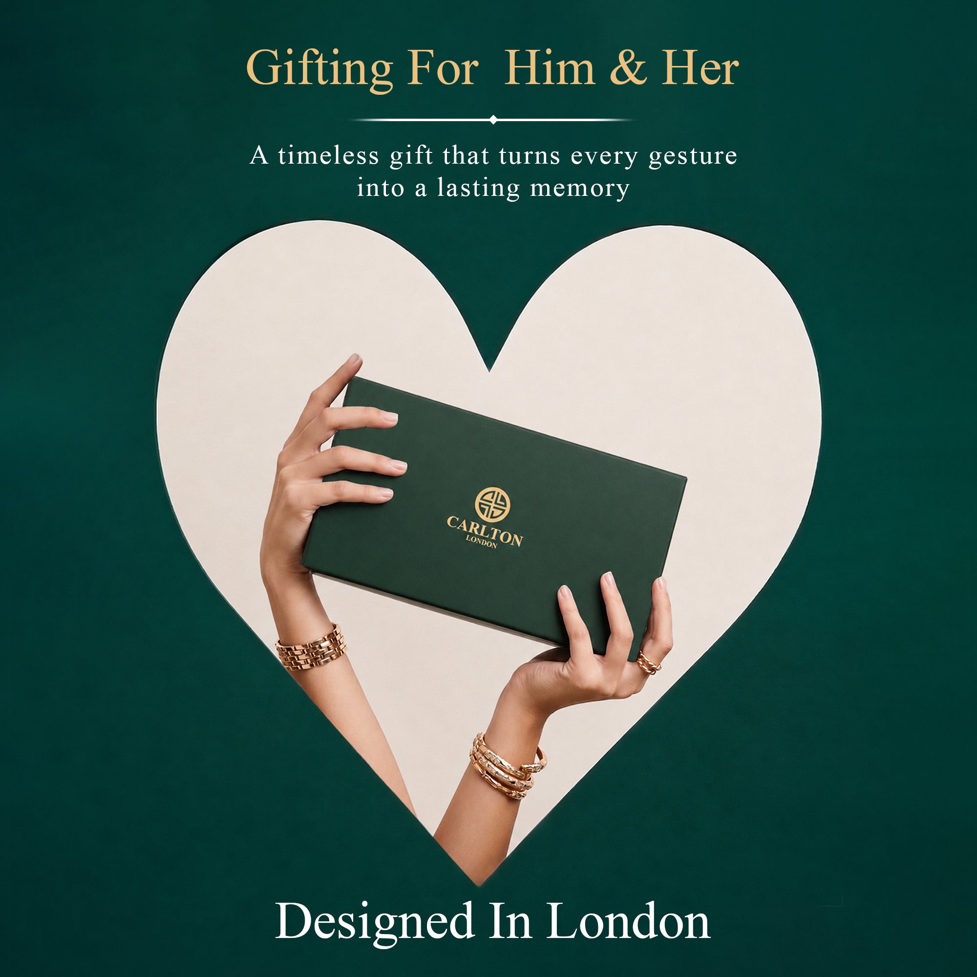Carlton London Charles & Harper Couple Watch Gift Set – Green Dial His & Hers Watches, Two Tone – CLPLG134