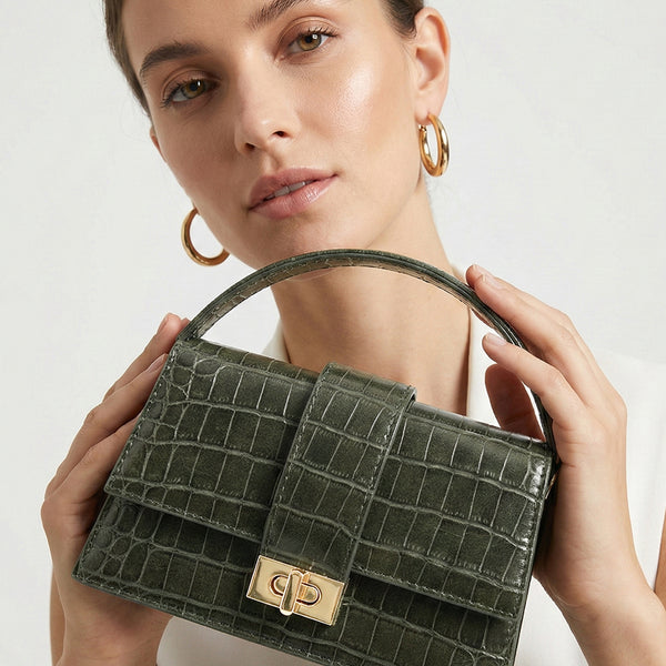 Carlton London Croc Textured Olive Green Sling Bag - CLHB-03