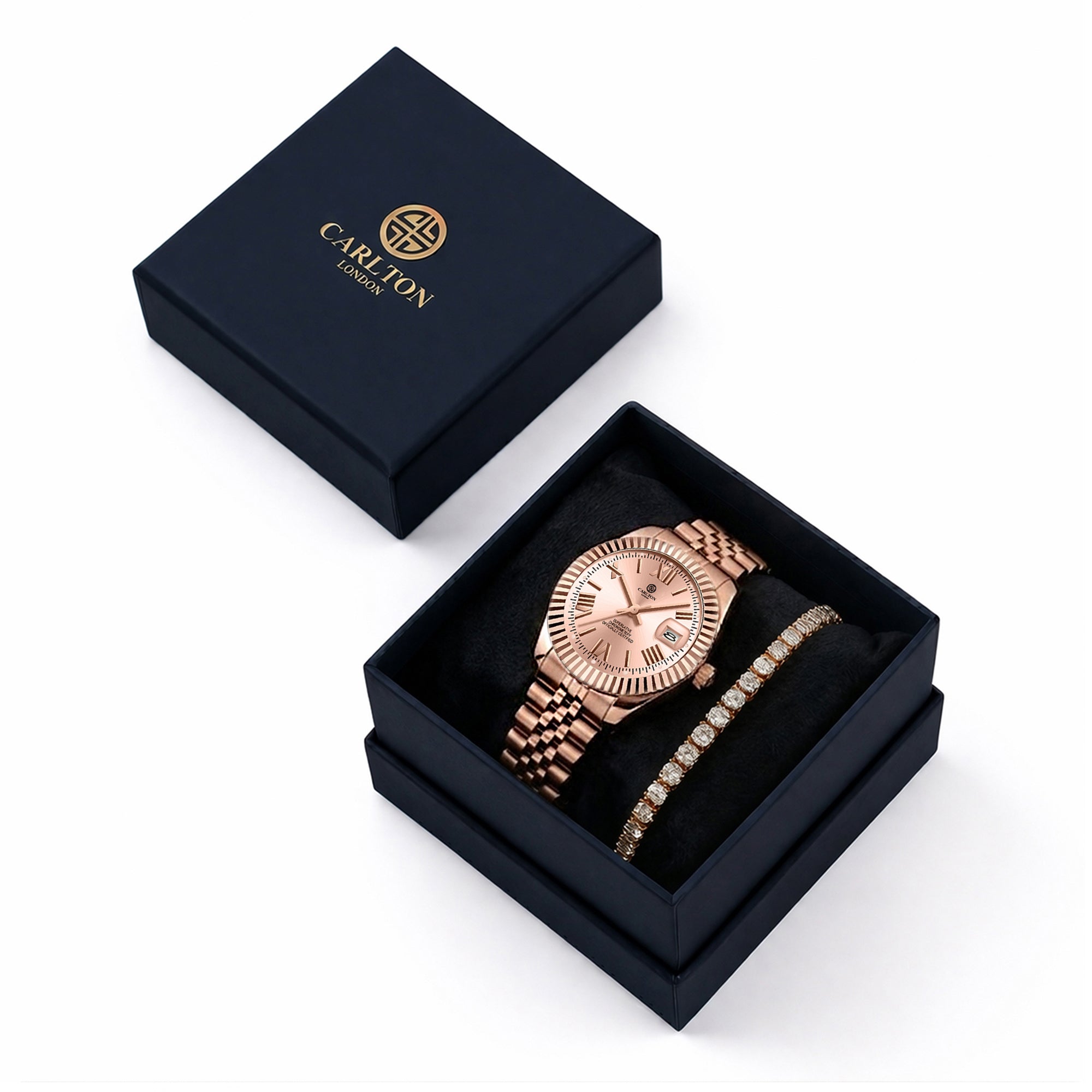 Women Gift Set 2 - Harper Rose gold Watch and Tennis Bracelet - CLPLG123