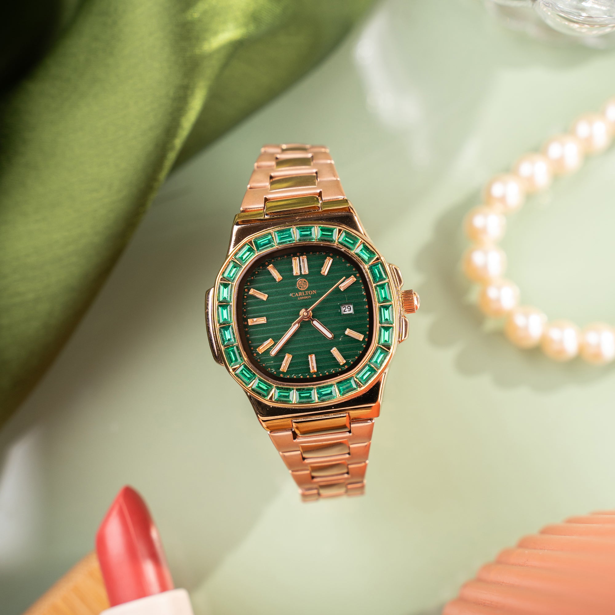 Grace: Women's Rose Gold/ Green Analog Watch - CLDPP-002