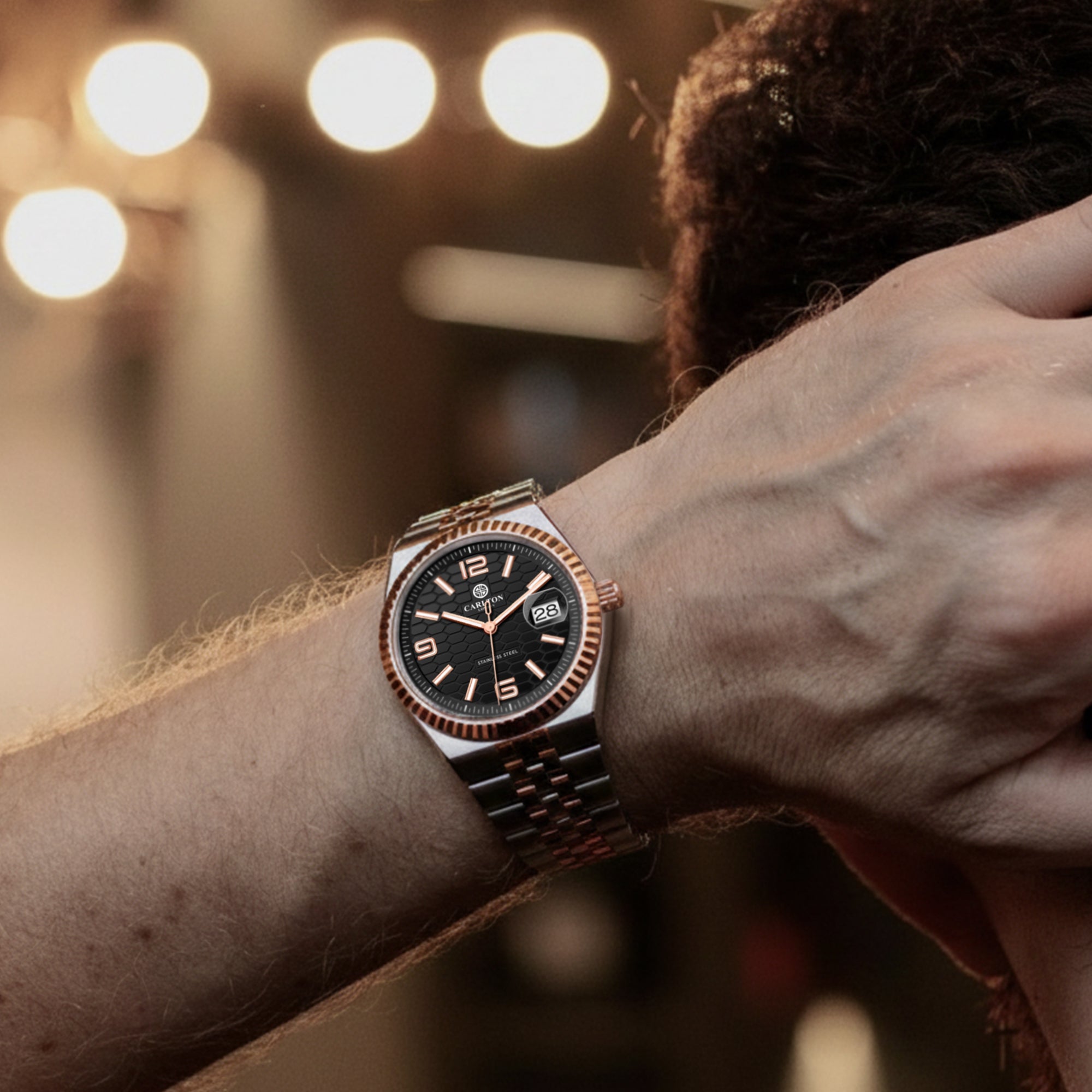 Carlton London Men Rover Black/Silver Rose Gold Analog Watch CL-ROVER-SRGBLK