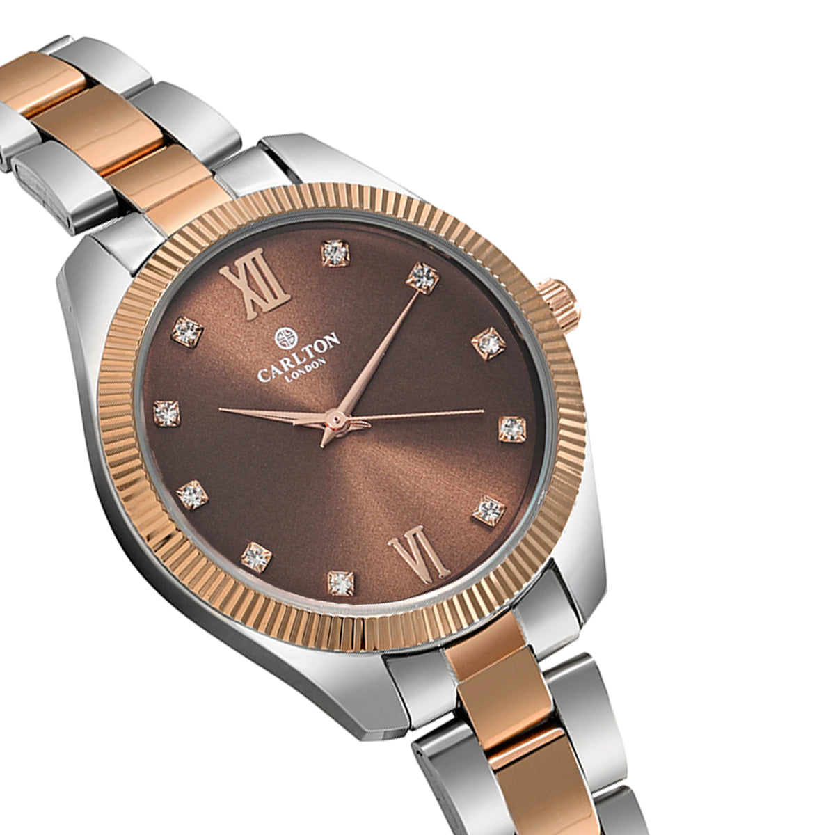 Carlton London Harper Vintage Women’s Watch, Brown Round Dial, Silver-Toned Stainless Steel Strap - CLBRTBRN