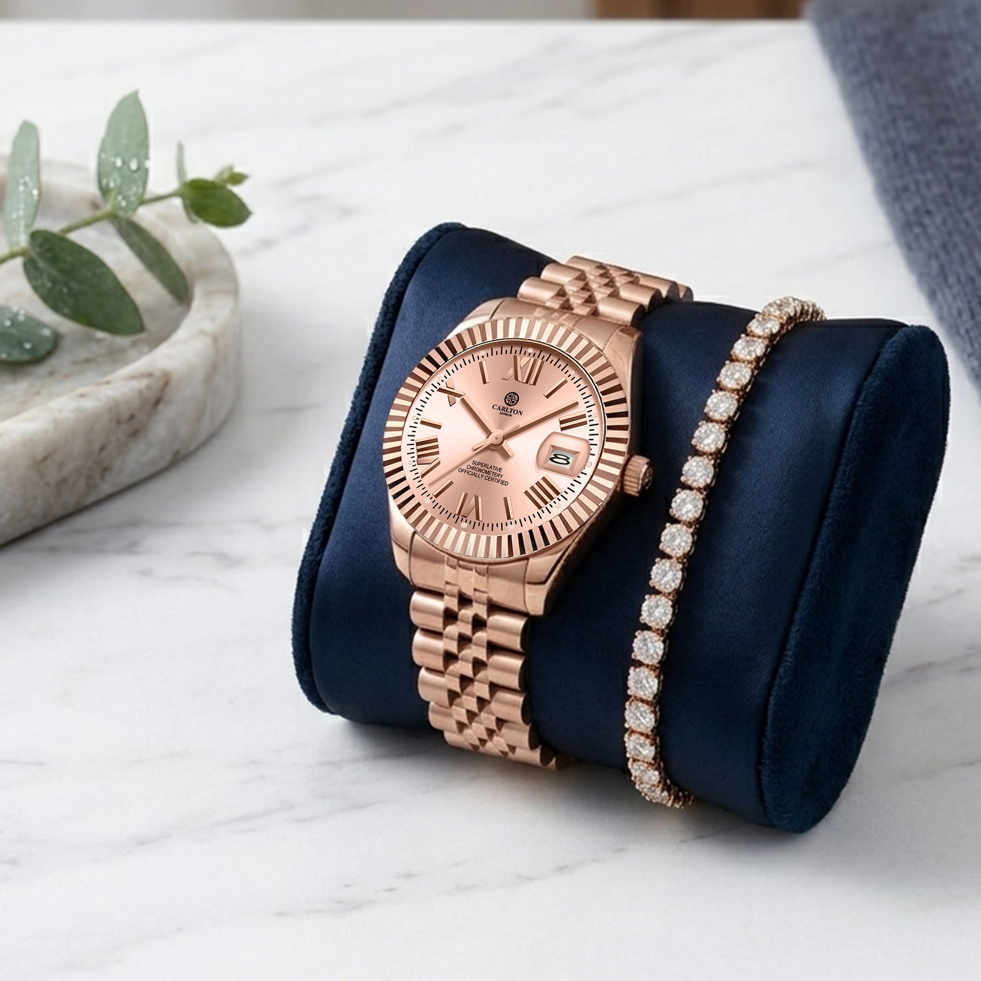 Women Gift Set 2 - Harper Rose gold Watch and Tennis Bracelet - CLPLG123