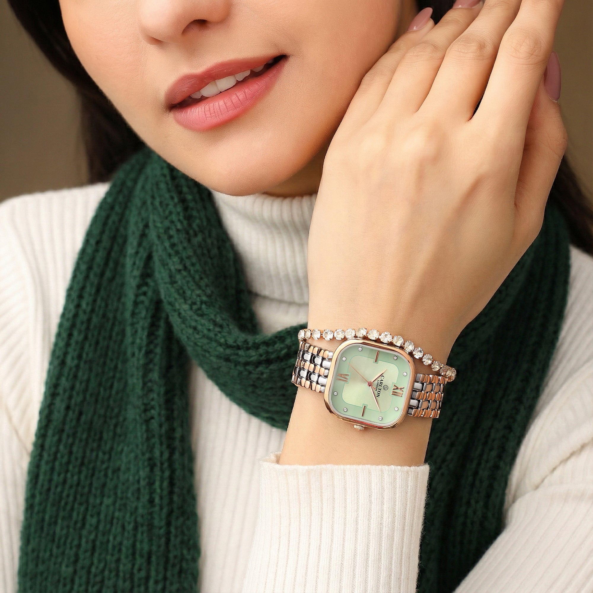 Women Watch Gift 2 - Chelsea Mint Green Analog + Tennis Bracelet - CLPLG107