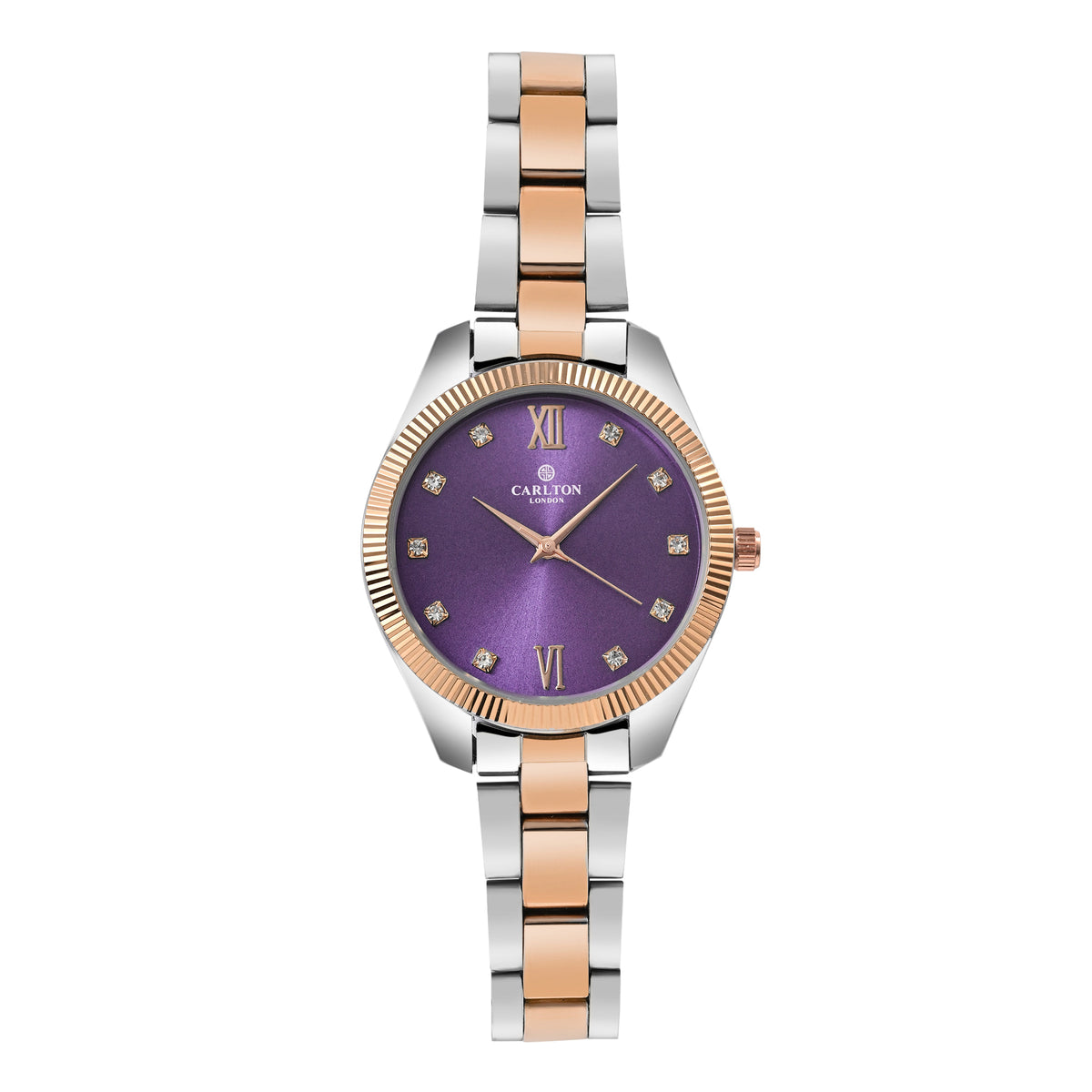 Carlton London Harper Vintage Women’s Watch, Purple Round Dial, Silver-Toned Stainless Steel Strap - CLBRTPRP