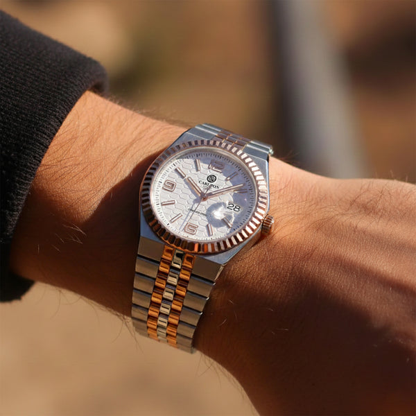 Carlton London Men Rover White/Silver Rose Gold Analog Watch CL-ROVER-SLWHT