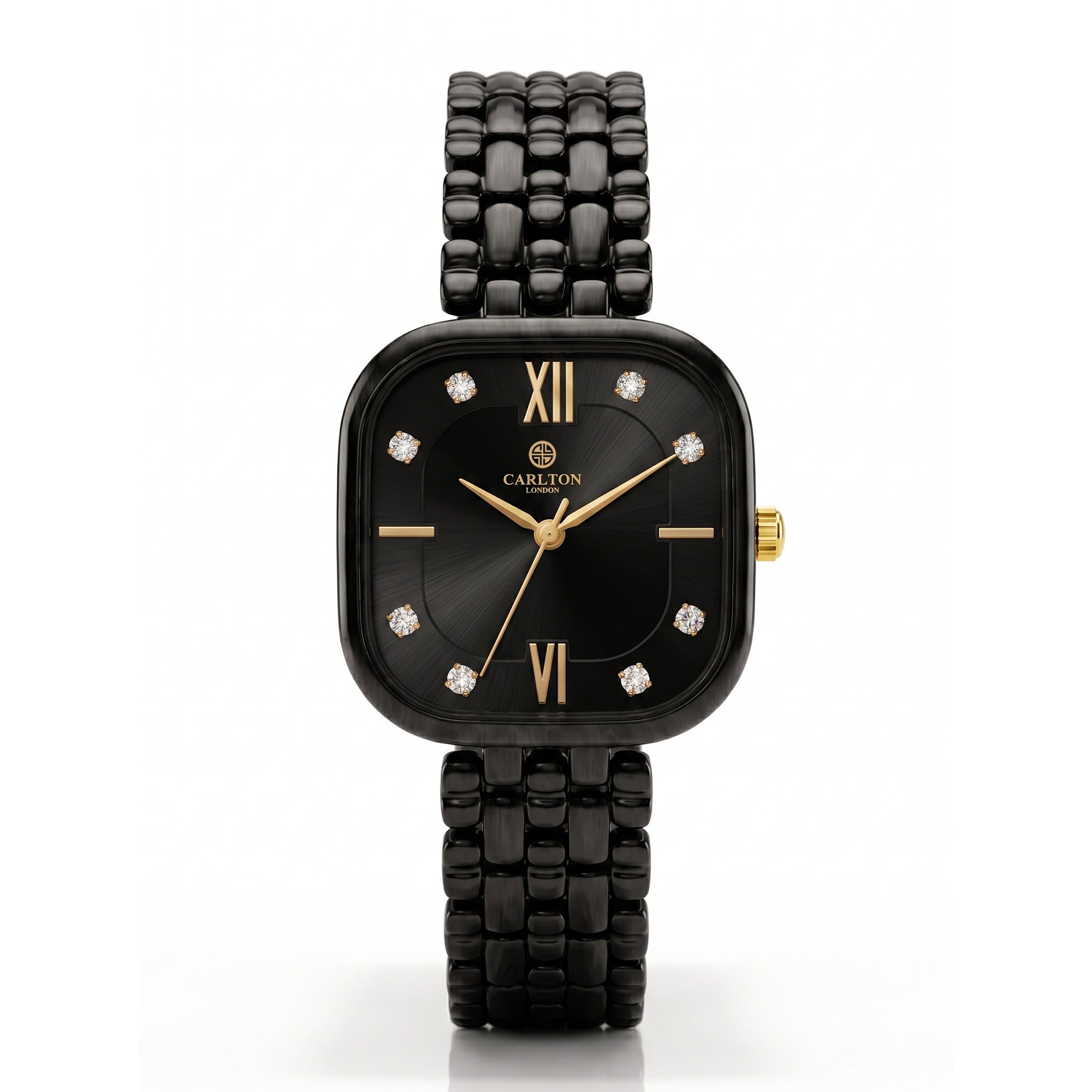 Carlton London Chelsea Women’s Watch Black Square Dial, Black Stainless Steel Strap – CLSSCBLK