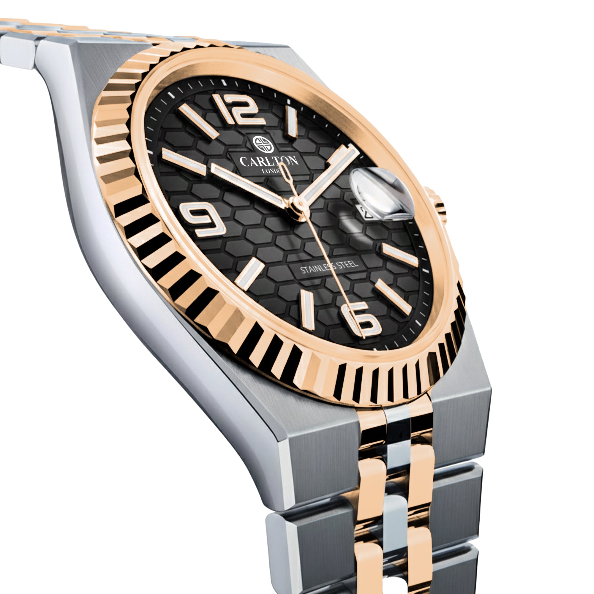 Carlton London Men Rover Black/Silver Rose Gold Analog Watch CL-ROVER-SRGBLK