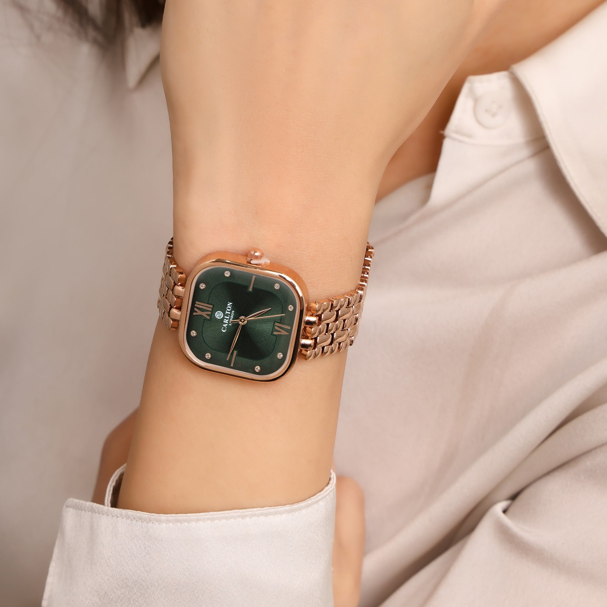 Chelsea: Women Rose Gold/Green Analog Watch