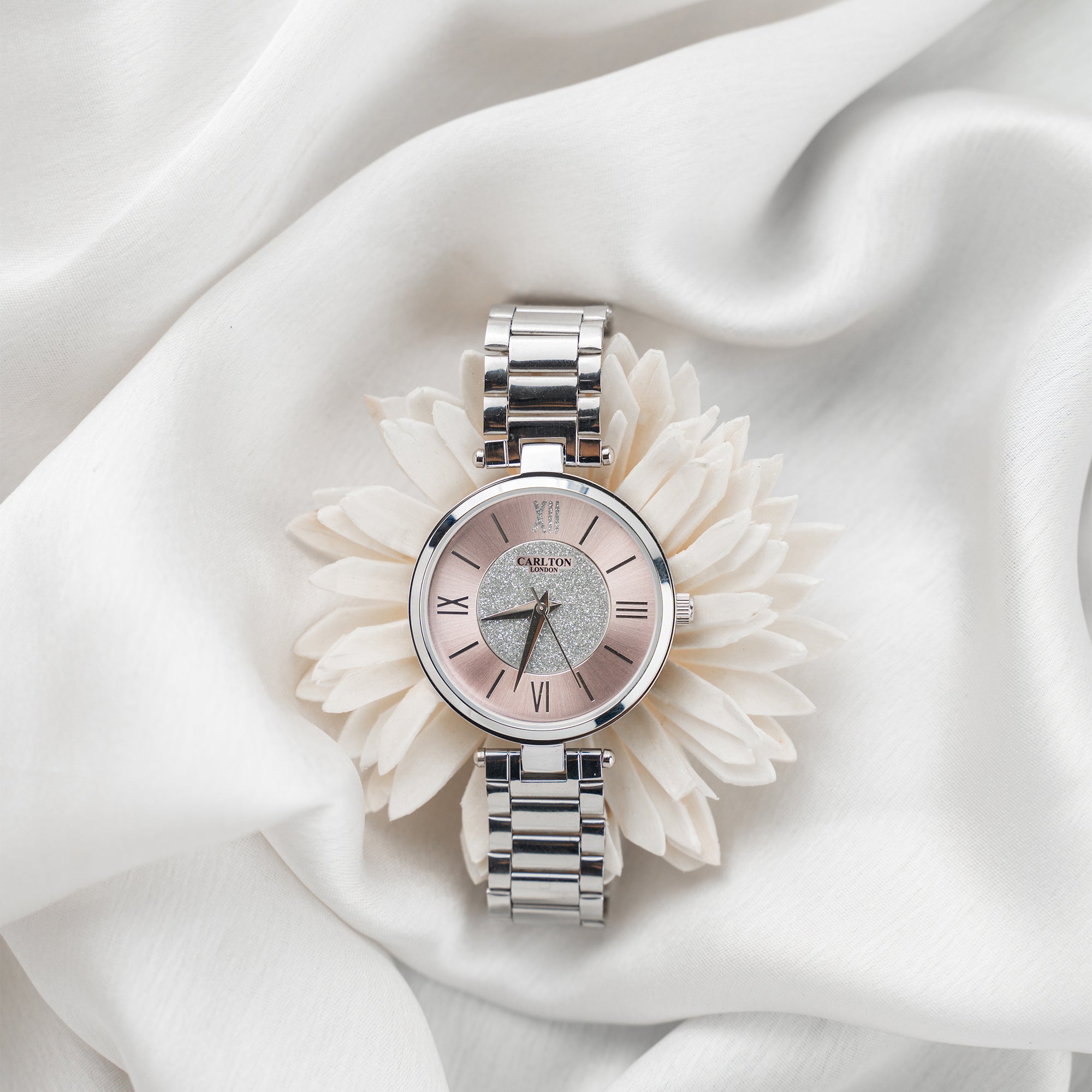 Sabrina: Women's Silver/Pink Analog Watch - CLSPNK