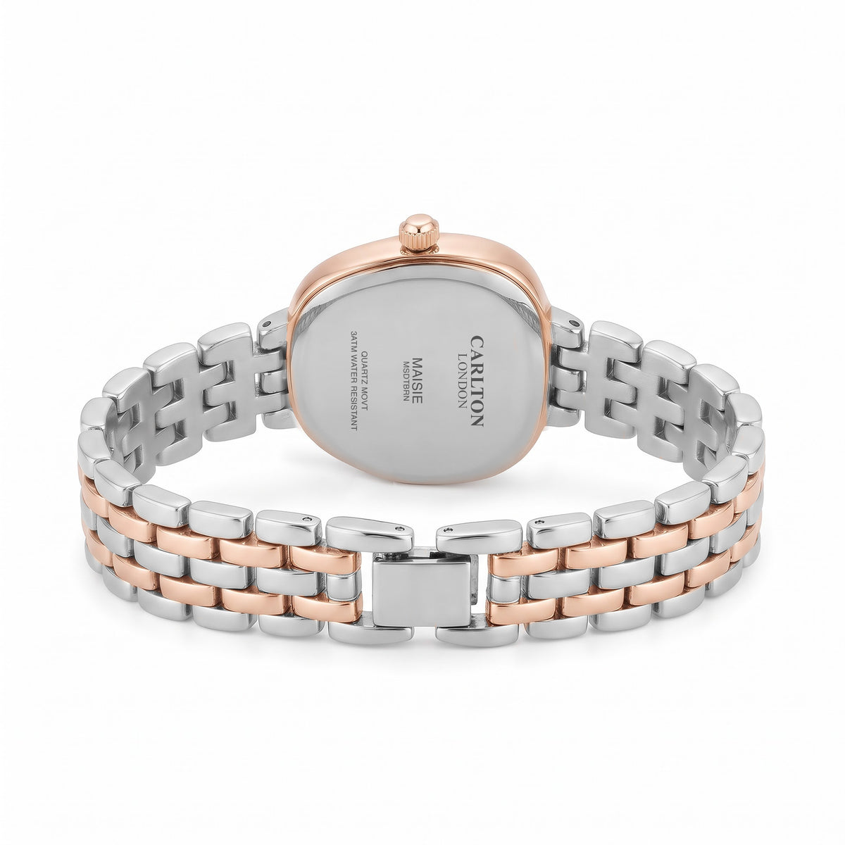 Carlton London Maisie Women’s Watch - Brown Rectangle Dial, Dual Tone Stainless Steel Strap - MSDTBRN