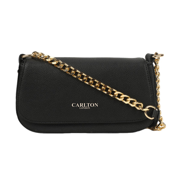 Carlton London Eleonara Black Textured Gold Chain Handbag - CLLP-912 BLACK
