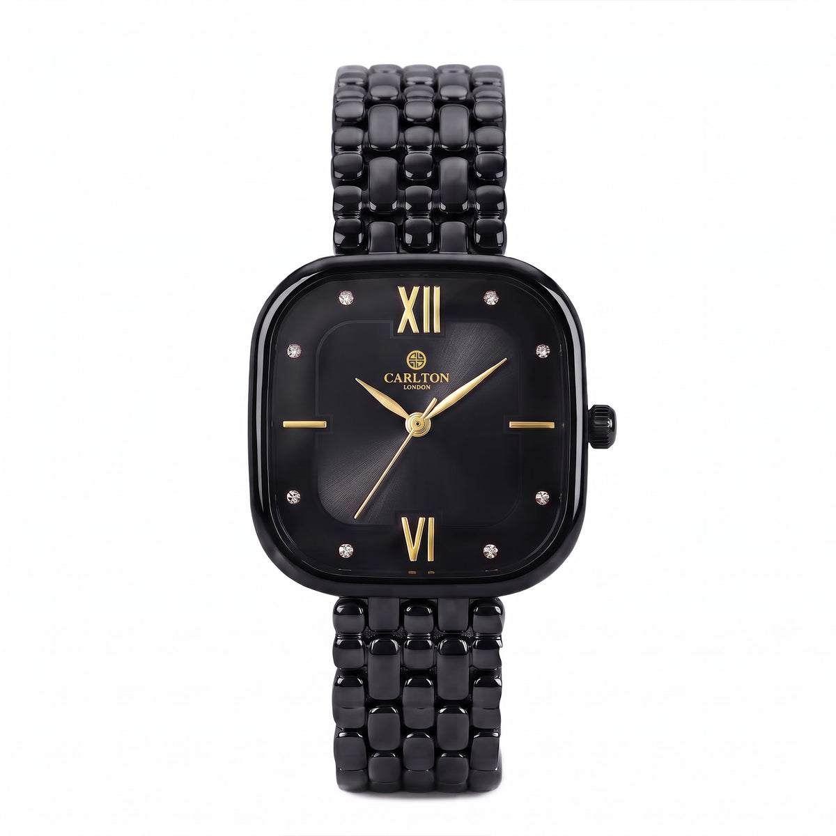 Carlton London Chelsea Women’s Watch Black Square Dial, Black Stainless Steel Strap – CLSSCBLK