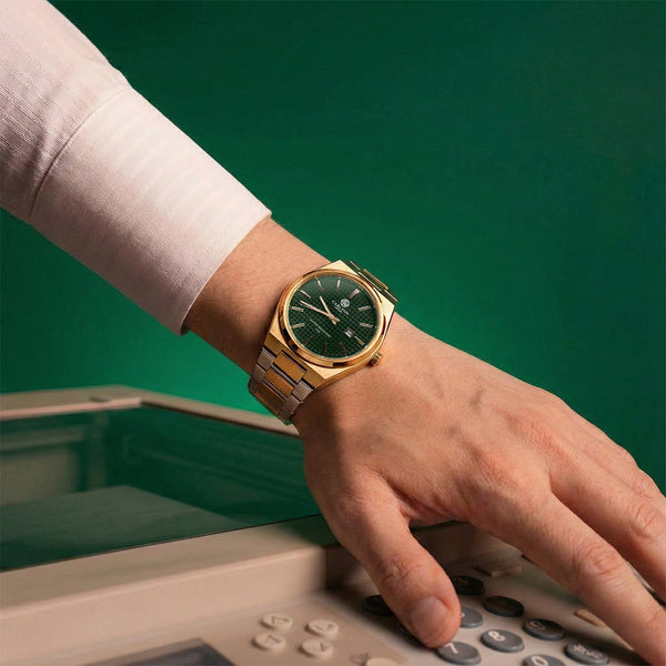 Alfred Men Green/Silver Gold Dual Tone Analog Watch - CLMWT-02