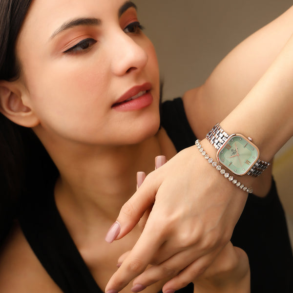 Women Watch Gift 2 - Chelsea Mint Green Analog + Tennis Bracelet - CLPLG107