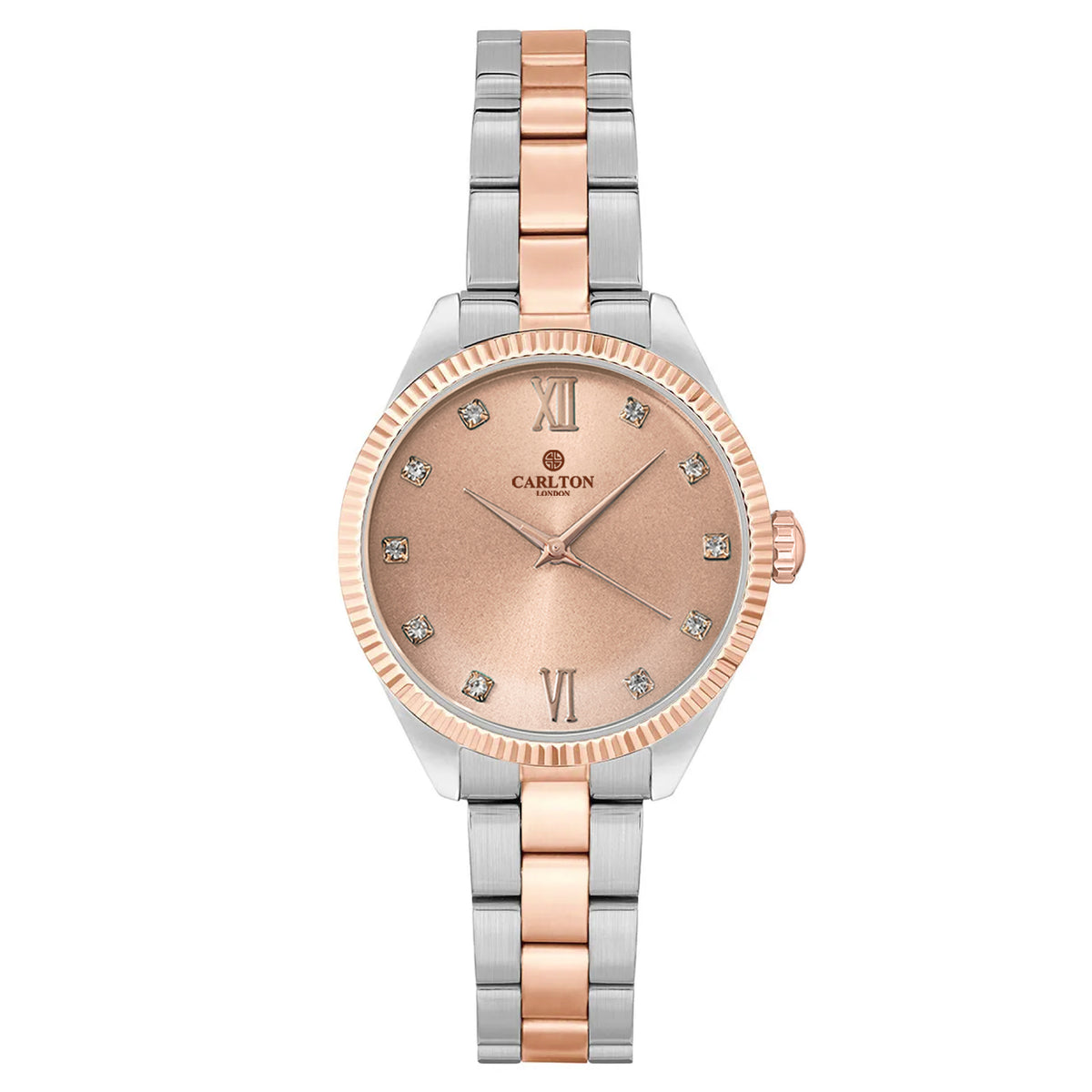Carlton London Harper Vintage Women’s Watch, Silver Round Dial, Silver-Toned Stainless Steel Strap - CLBRTRSG