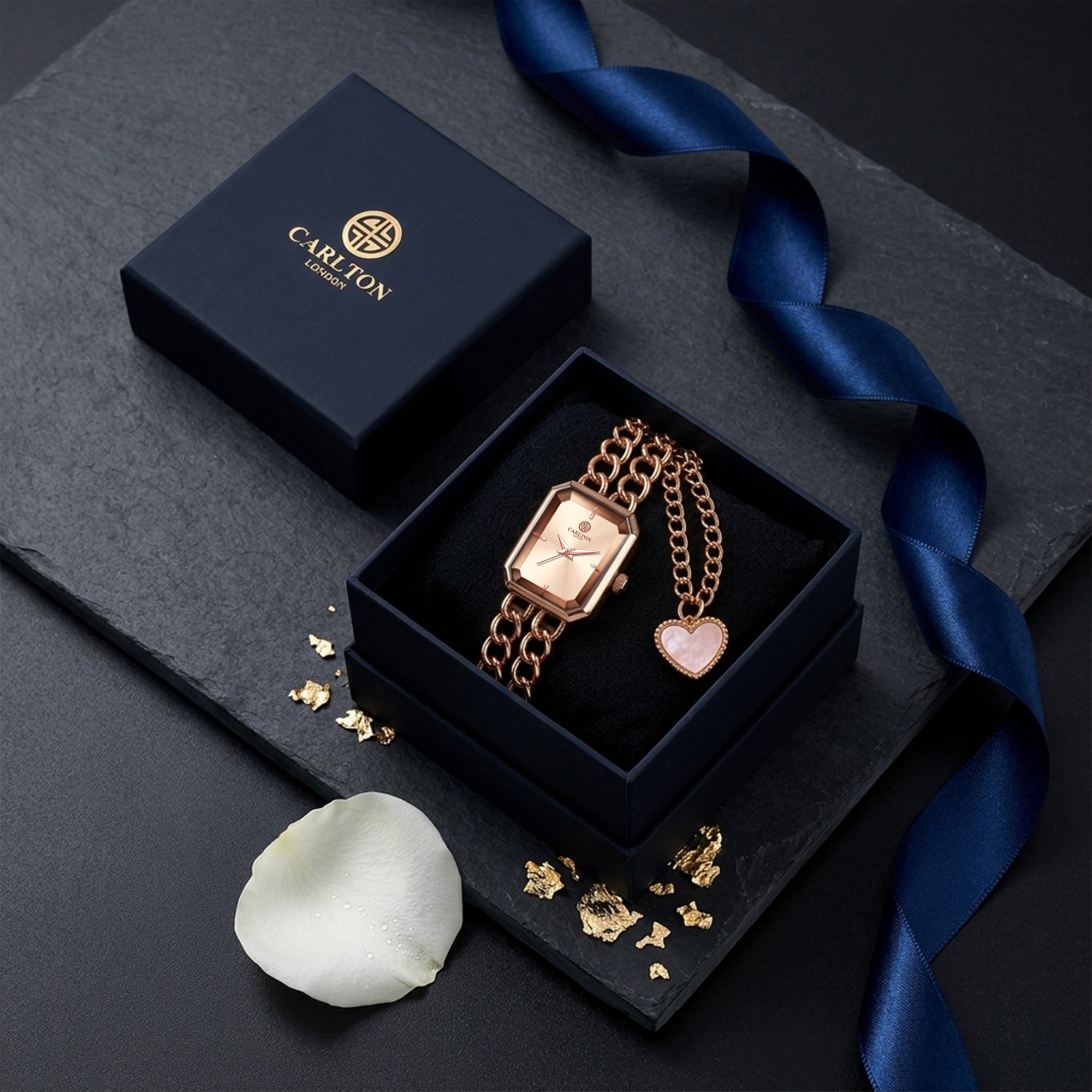 Carlton London Victoria Women’s Gift Set – Rose Gold Dial Watch with Heart Charm Bracelet, Rose Gold – CLPLG145