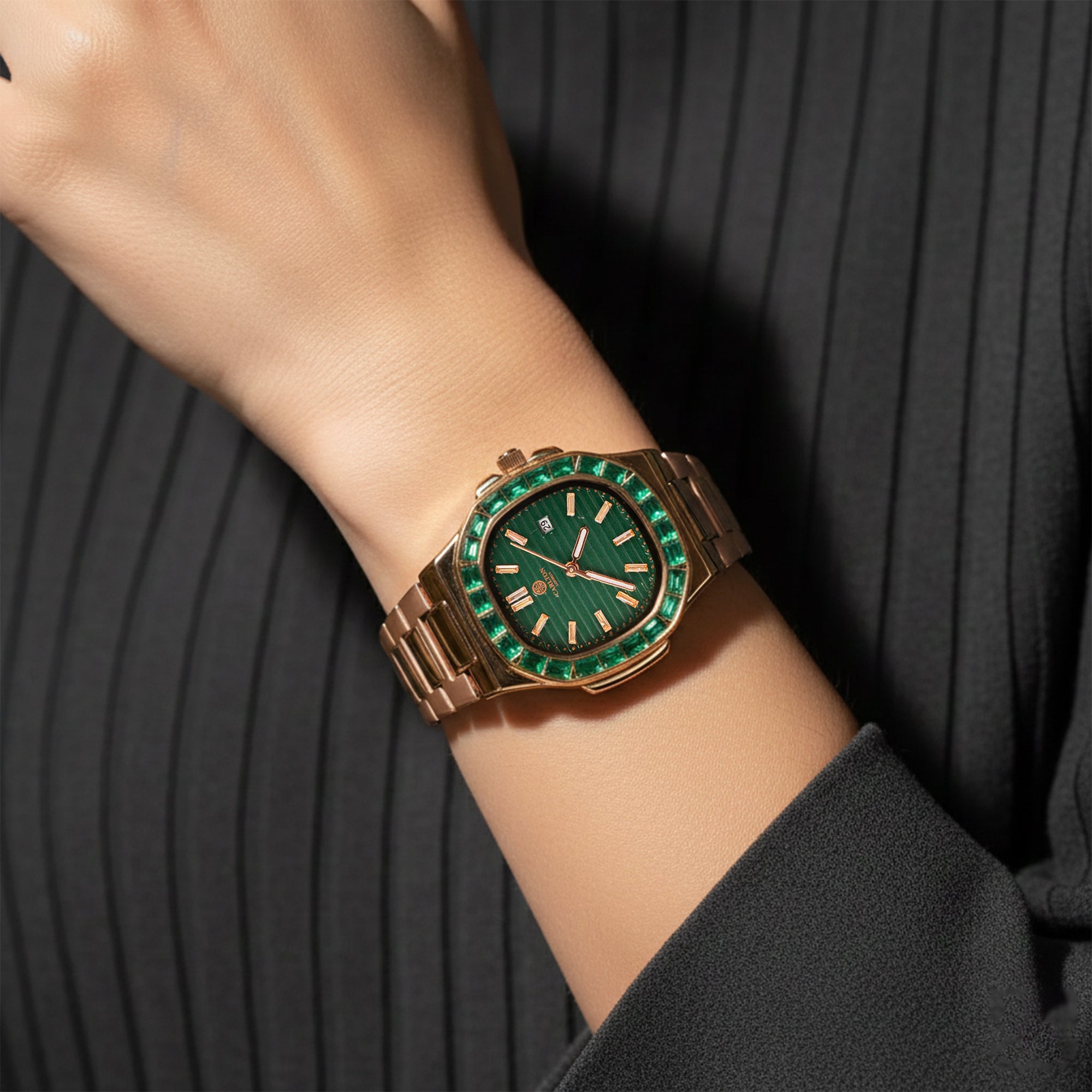 Grace: Women's Rose Gold/ Green Analog Watch - CLDPP-002